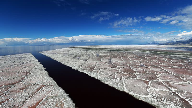 The east end of the Behrens Trench of Compass Minerals connected to the Great Salt Lake is seen on Oct. 18, 2016.