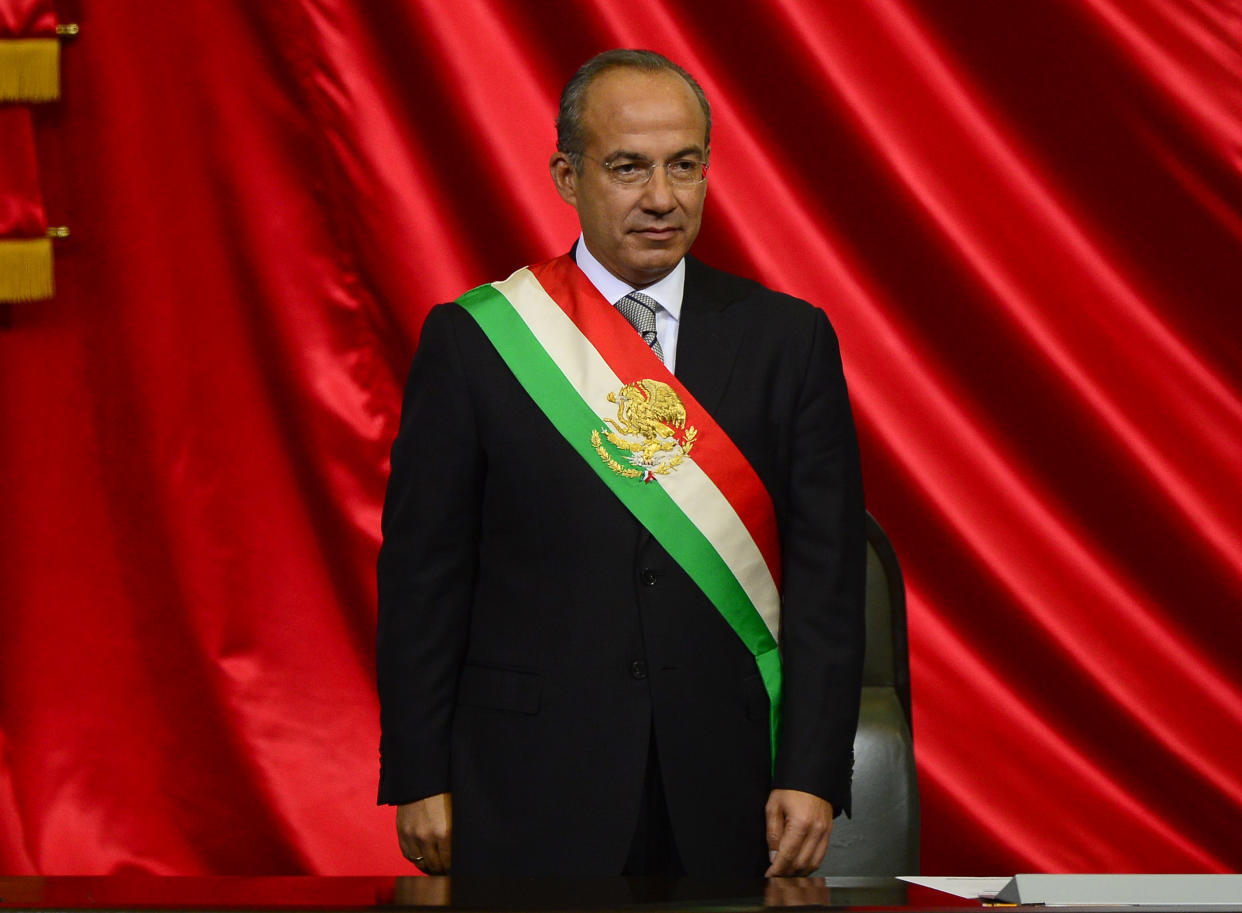 Felipe Calderón durante su último día como presidente de México en 2012. (ALFREDO ESTRELLA/AFP via Getty Images)