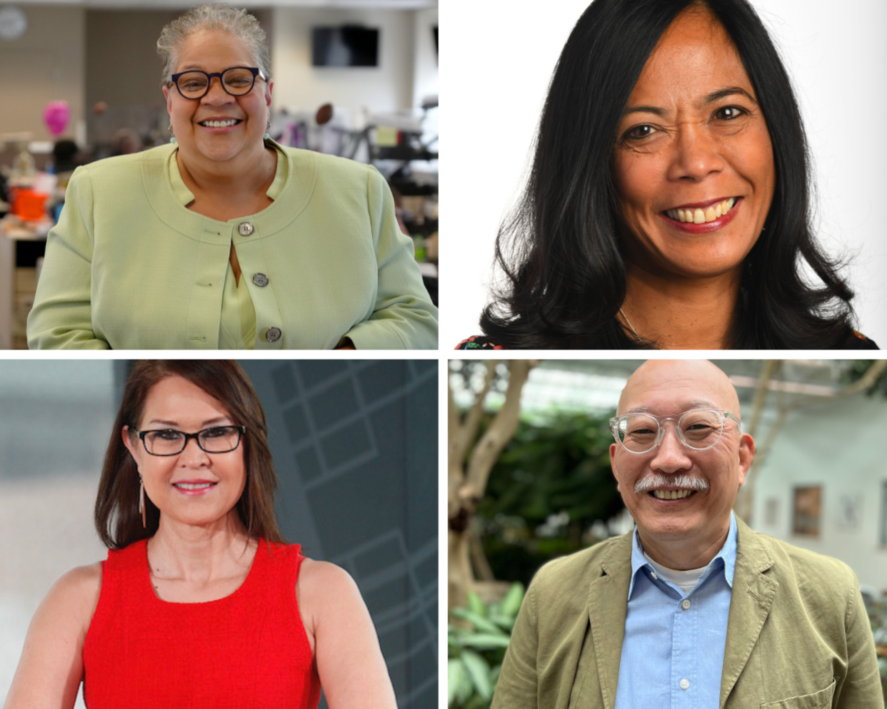 (Clockwise from top left) Edwina Blackwell Clark, executive editor of the Columbus Dispatch; Roxanna Scott, executive editor of USA TODAY Sports; Aki Soga, top editor at the Burlington Free Press; Elvia Díaz, opinion editor for the Arizona Republic.