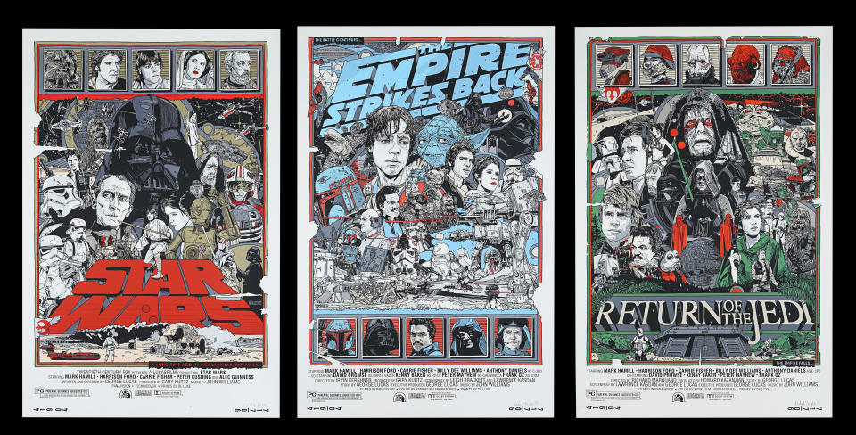 <p>STAR WARS ORIGINAL TRILOGY (1977-83) - Set of Three Artist Proof Mondo Posters, 2010 est. £2,000 - £3,000(Prop Store)</p> 