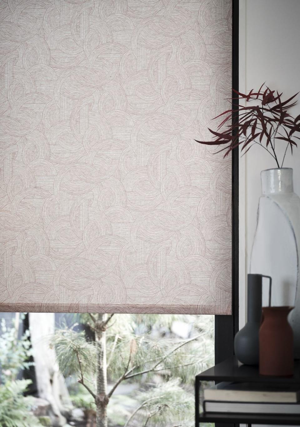 <p>Crafted on a semi-linen base cloth, Breeze Russet features an abstract pattern of interlinking straight and curved lines. Adding a beautiful serene feel to your room, this deep, earthy tone can warm up even the coldest of interiors.</p><p><a class="link " href="https://www.hillarys.co.uk/products/breeze-russet-roller-blind/" rel="nofollow noopener" target="_blank" data-ylk="slk:Order a sample and request an appointment;elm:context_link;itc:0;sec:content-canvas">Order a sample and request an appointment</a></p>