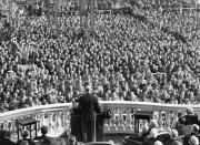 A sea of spectators listen as President Dwight D. Eisenhower delivers inaugural address in Washington, Jan. 20, 1953. (AP Photo)