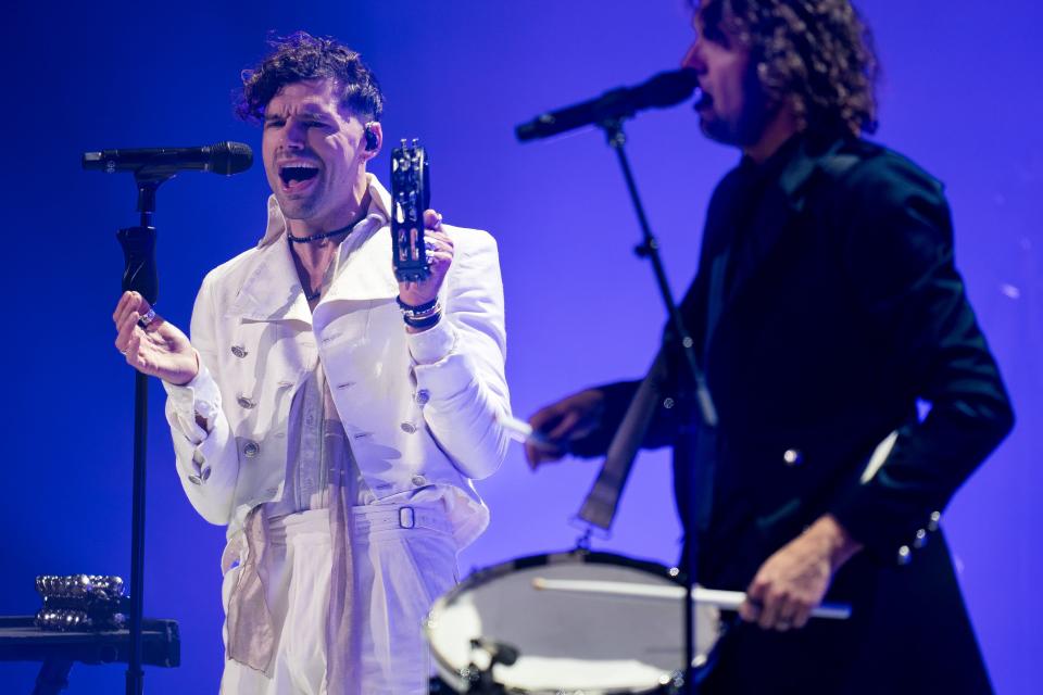 For King and Country performs during their A Drummer Boy Christmas tour performance at the Grand Ole Opry House in Nashville, Tenn., Thursday, Dec. 21, 2023.