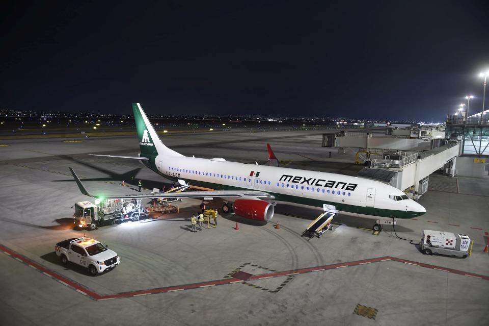 A Mexicana Boeing 737 at the military-run airport in Mexico City.