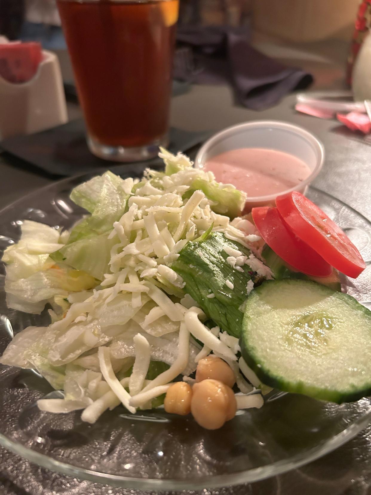 A dinner side salad at Santosuosso's Italian restaurant.