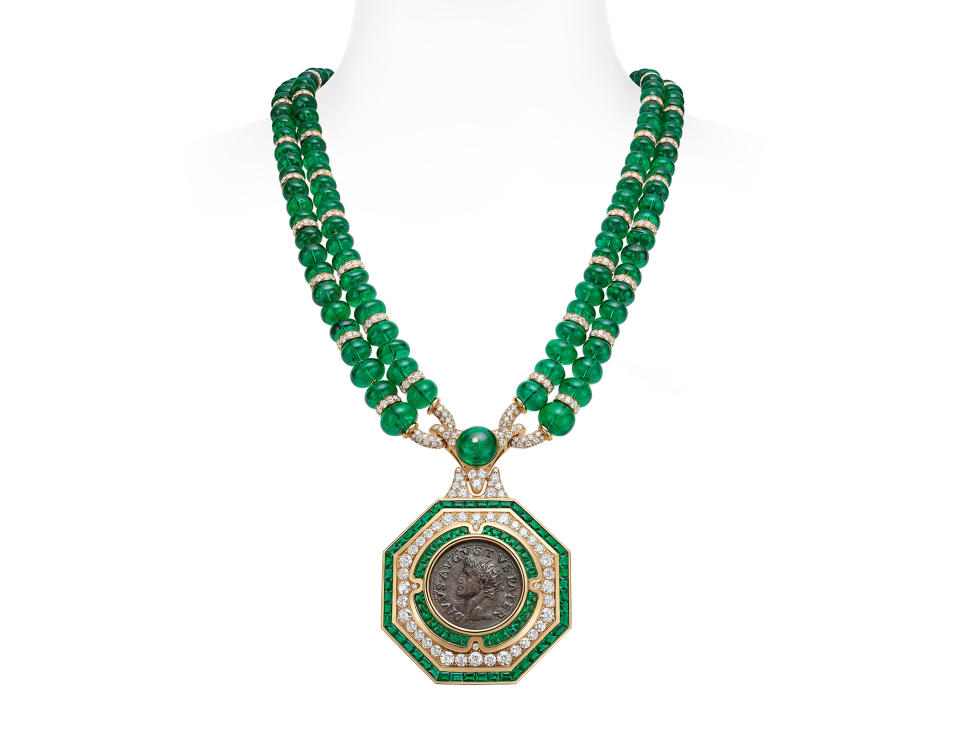 Bulgari’s Monete Aeterna Augustus Emerald sautoir.