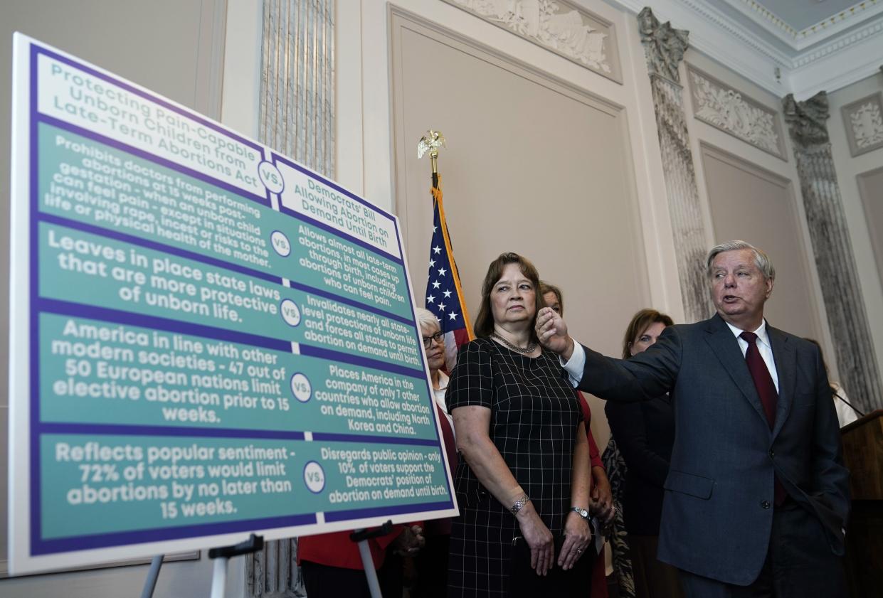 Sen. Lindsey Graham (R-S.C.) at a news conference to discuss the introduction of the Protecting Pain-Capable Unborn Children from Late-Term Abortions Act on Capitol Hill, Tuesday, Sept. 13, 2022, in Washington. 