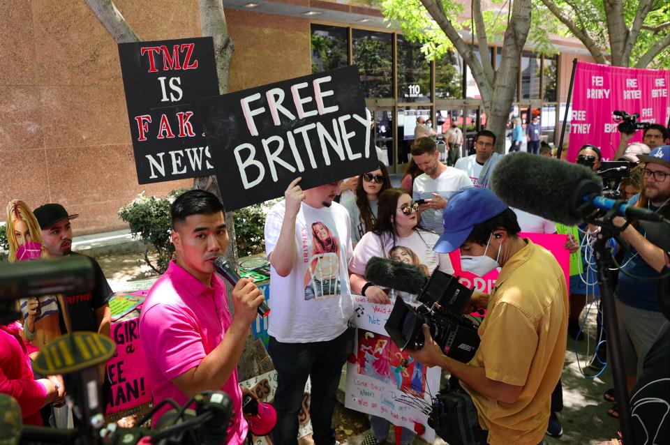 #FreeBritney activists protest at Los Angeles Grand Park ahead of  the conservatorship hearing for the popstar  (Getty Images)