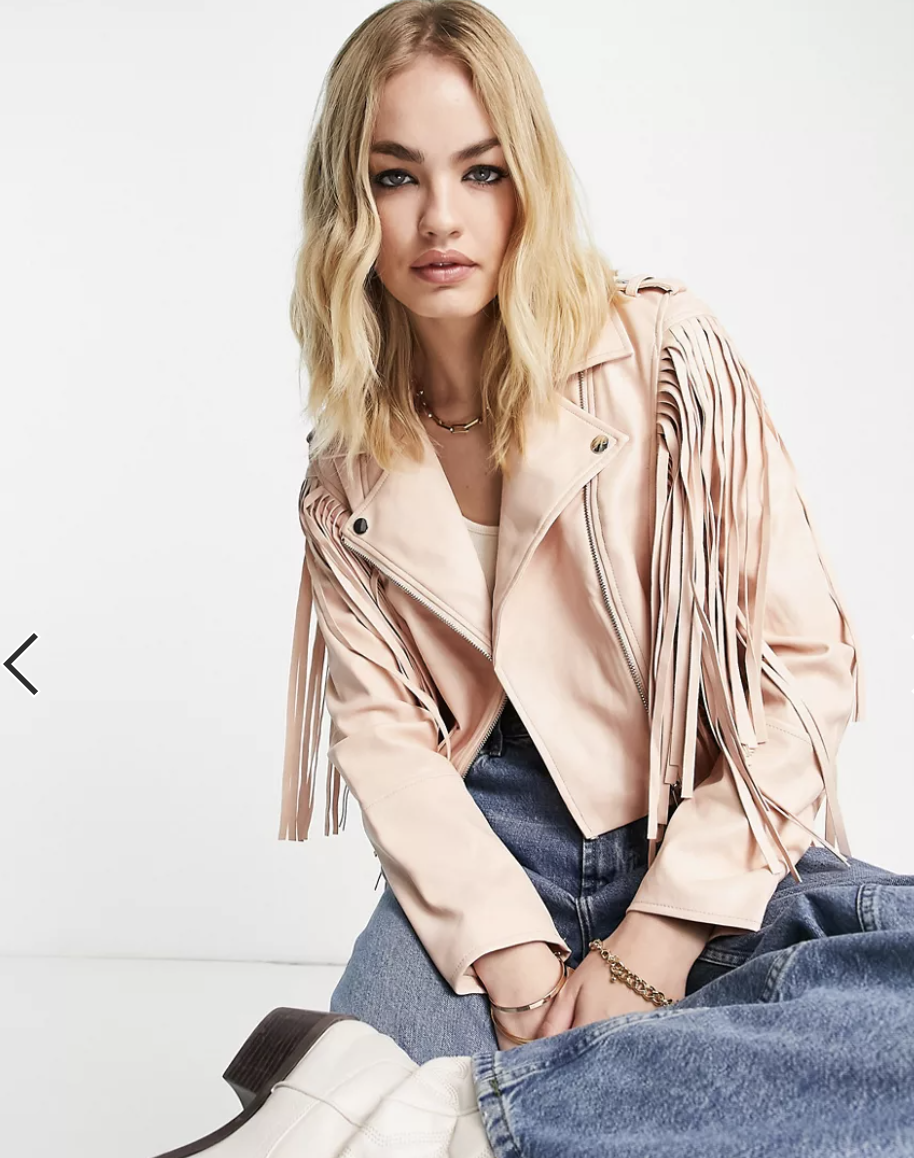 River Island Fringe Detail Crop Biker Jacket