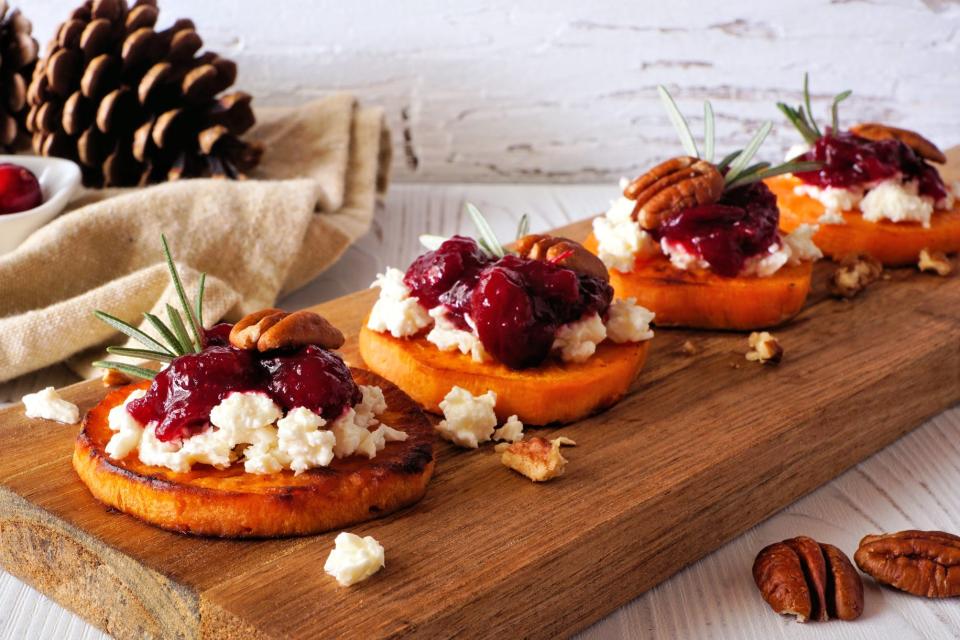 Sweet potato crostini with ricotta and cranberries