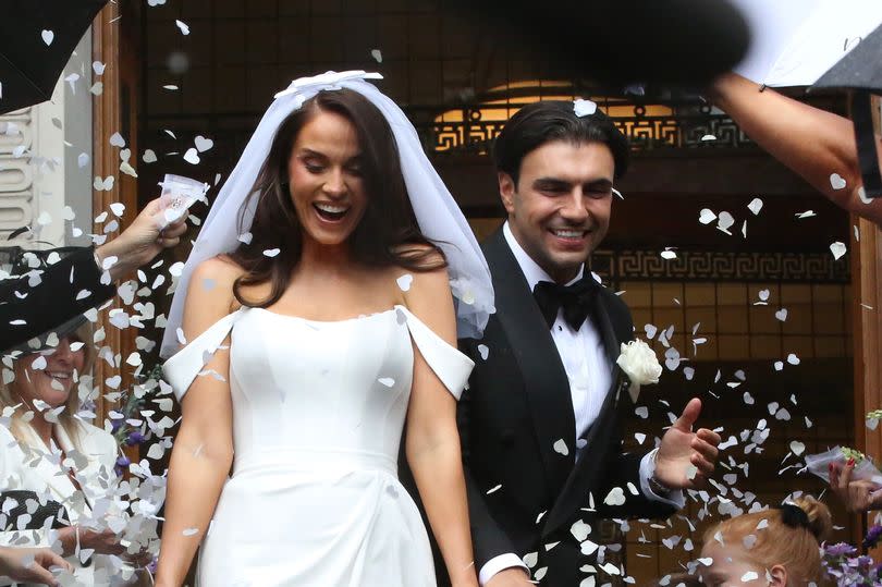 Vicky's niece Mavie was seen throwing confetti as the couple left the venue