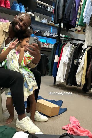 <p>Dwyane Wade/Instagram</p> Wade posed with Kaavia, 5, in his dressing room in a photo posted Saturday