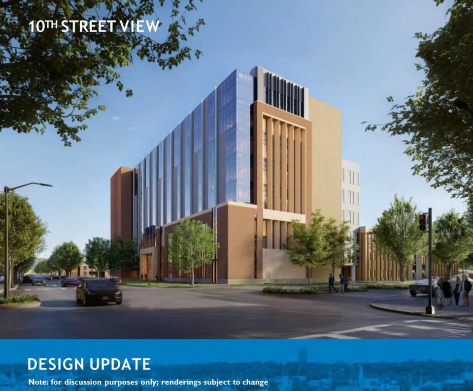 This rendering, from a design update presented to Columbus Councilors on Oct. 10, 2023, is a rendering of a proposed design showing the view from 10th Street.