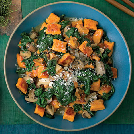 Sweet-Potato Gnocchi with Mushrooms and Spinach