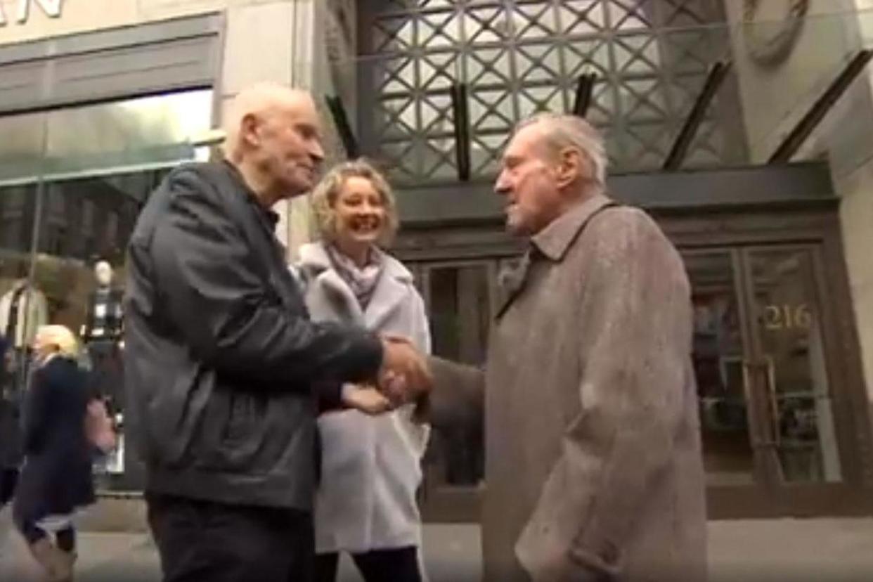 Reunited: Robin King (left) meets Trevor Hill who found him when he was abandoned on Oxford Street as a baby: BBC Points West