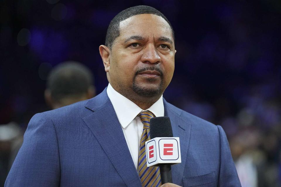 <p>Mitchell Leff/Getty Images</p> ESPN analyst Mark Jackson looks on prior to the game between the Boston Celtics and Philadelphia 76ers at the Wells Fargo Center on February 25, 2023 in Philadelphia, Pennsylvania.