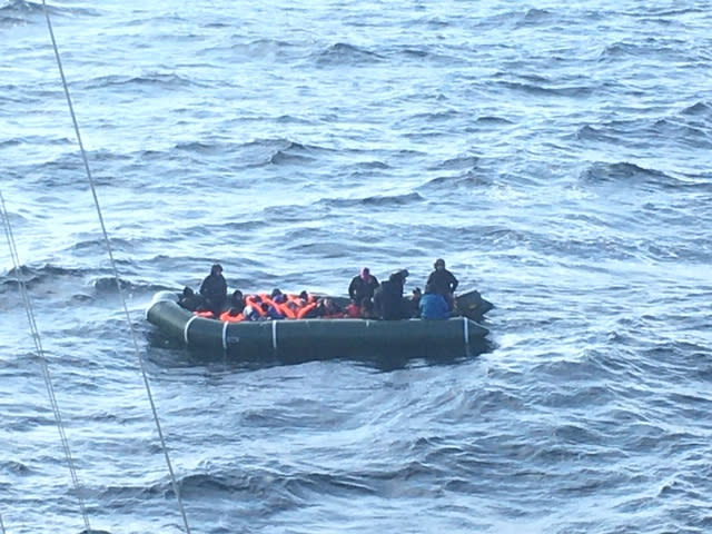 Undated handout photo issued by the Maritime Prefecture of the Channel and the North Sea of migrants on boats after being intercepted by French Authorities. Ten children have been rescued in the English Channel after spending several hours trying to reach the UK.
