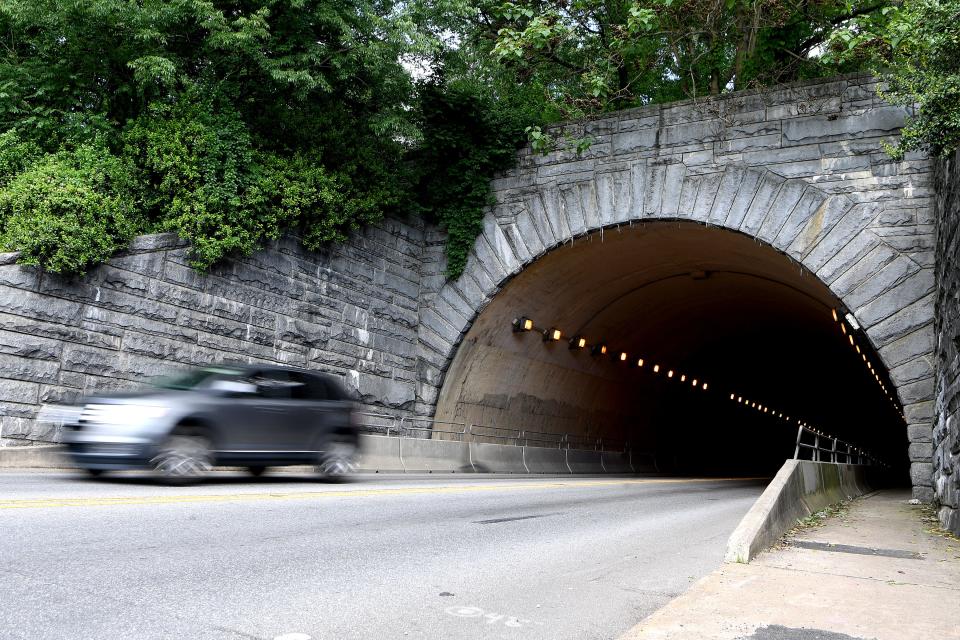 Traffic moves through the Beaucatcher Tunnel on May 24, 2018.