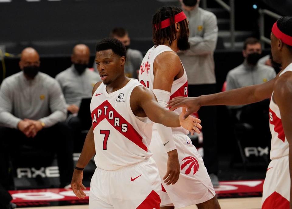 Toronto Raptors guard Kyle Lowry (7) during an NBA game against Denver on March 24, 2021.