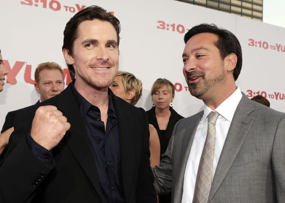 LOS ANGELES - AUGUST 21:  Actor Christian Bale (L) and director James Mangold pose at the premiere of Lionsgate's "3:10 to Yuma" at the Mann National Theater on August 21, 2007 in Los Angeles, California. (Photo by Kevin Winter/Getty Images)