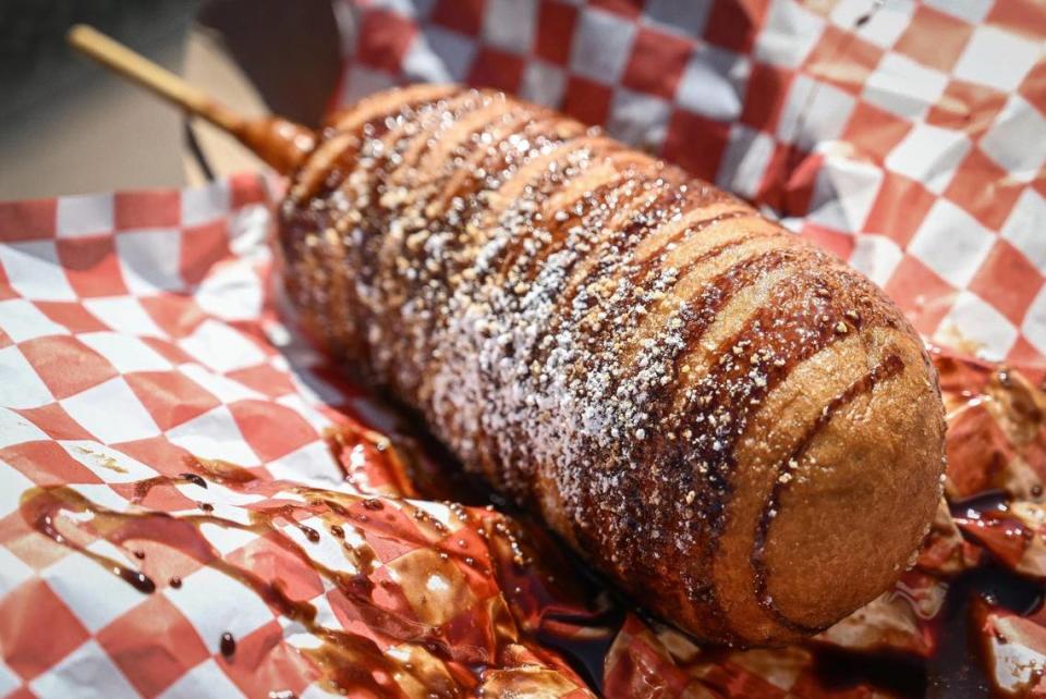A deep-fried s’more on a stick is one of the new concoctions at Chicken Charlie’s at this year’s Big Fresno Fair.