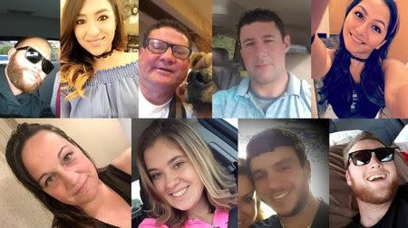 A combination photo of victims of the October 1, 2017 mass shooting at the Mandalay Bay in Las Vegas, seen in these undated social media photos obtained by Reuters October 3, 2017. They are (top L-R) Christopher Christopher Roybal, Melissa Ramirez, Jack Beaton, Adrian Murfitt, Angie Gomez, (bottom L-R) Jessica Klymchuk, Bailey Schweitzer, Sonny Melton, and Jordan McIldon. Social media/Handout via REUTERS/File Photo