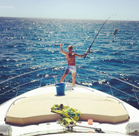 … but more memorable was this deep-sea adventure last summer. Only the Biebs would fish in his Calvins. This year he went wakeboarding in his undies too. (Photo: Instagram)