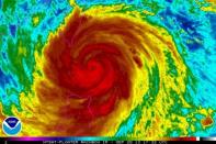 Super Typhoon Usagi is seen heading west-northwest between the Philippines and Taiwan through the Luzon Strait in this 1732 GMT September 20, 2013 handout shortwave infrared satellite image by the National Oceanic and Atmospheric Administration (NOAA). REUTERS/NOAA/Handout via Reuters