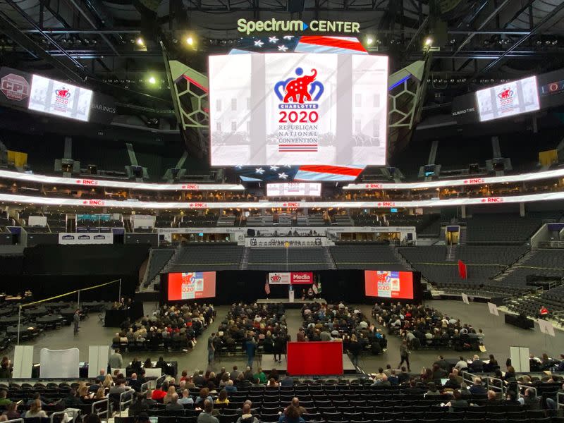 FILE PHOTO: The Republican National Committee holds a media walkthrough for the 2020 Republican National Convention that will be held from August 24-27, 2020 to choose the 2020 Republican presidential nominee in the Spectrum Center Arena in Charlotte