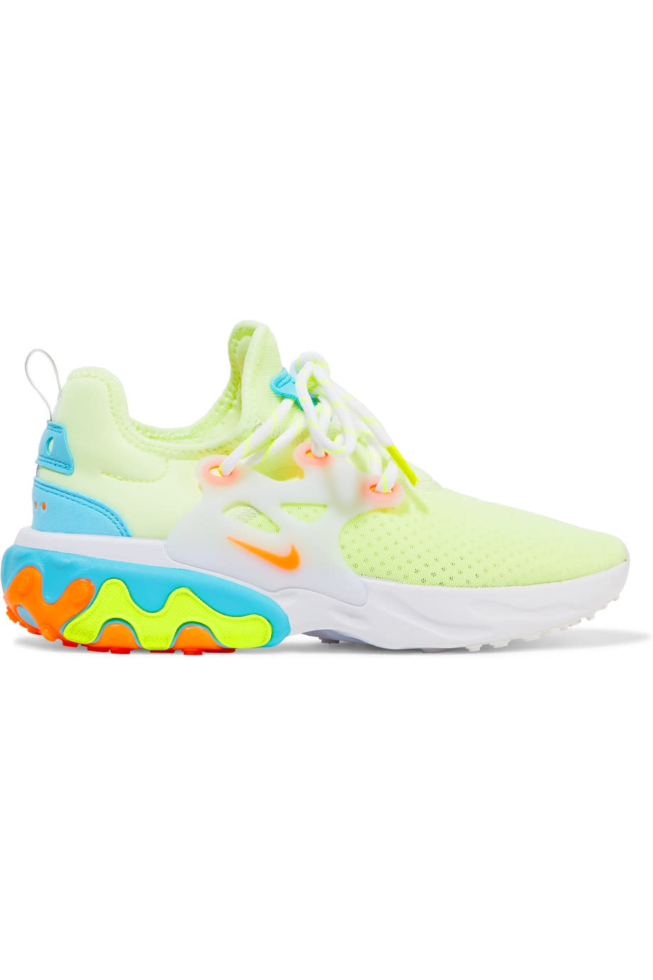 React Presto neon suede and rubber-trimmed mesh sneakers