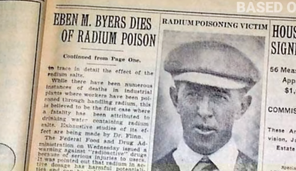 <div><p>"After taking a radium energy drink, Byers lost his upper jaw and lower jaw, his bones were disintegrating, and holes were forming in his skull."</p><p>—<a href="https://www.reddit.com/user/dinosaurnuggets0/" rel="nofollow noopener" target="_blank" data-ylk="slk:u/dinosaurnuggets0;elm:context_link;itc:0;sec:content-canvas" class="link "><u>u/dinosaurnuggets0</u></a></p></div><span> Based On / Via <a href="https://www.youtube.com/watch?v=5Cw7gBrIU6s&t=130s" rel="nofollow noopener" target="_blank" data-ylk="slk:youtube.com;elm:context_link;itc:0;sec:content-canvas" class="link ">youtube.com</a></span>
