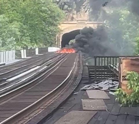 A fire on Monday on one of the railroad bridges from Maryland to Harpers Ferry, W.Va., caused significant damage and closed the bridge to rail traffic. The bridge crosses the Potomac River.