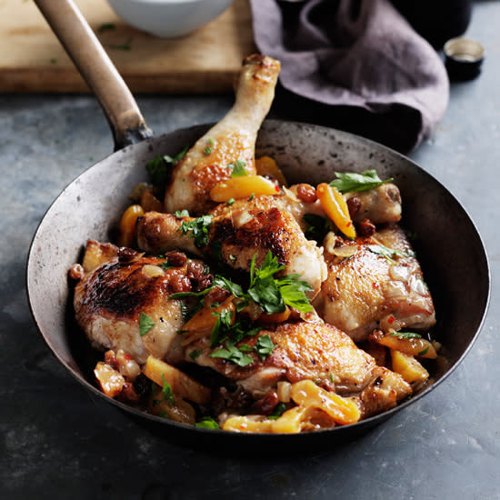 Spiced Chicken Legs with Apricots and Raisins