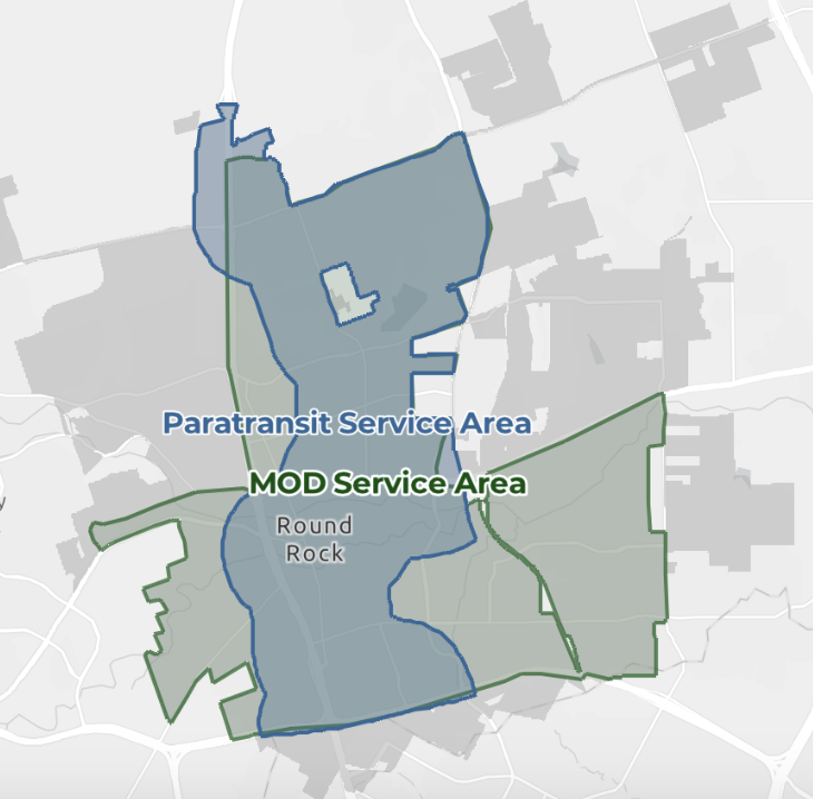 Rock Rock residents will soon have a new mobility on demand, or MOD, service in parts of the city, as shown in green. The other color shows the city's paratransit service. In grey is the city's boundary lines.