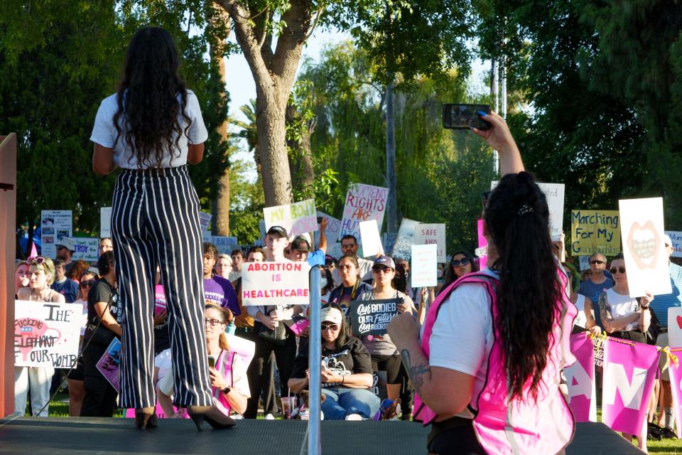 Planned Parenthood Advocates of Arizona host a "Bans Off Our Bodies" rally on the lawn of the state Capitol in Phoenix on May 14, 2022.