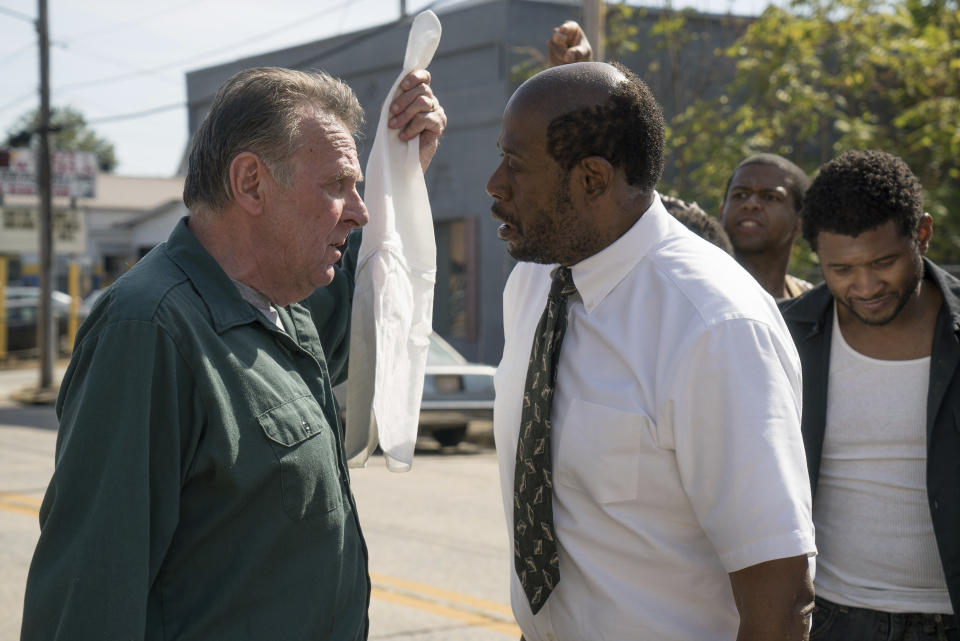 This image released by 101 Studios shows Tom Wilkinson, left, and Forest Whitaker in a scene from "Burden. (Mark Hill/101 Studios via AP)