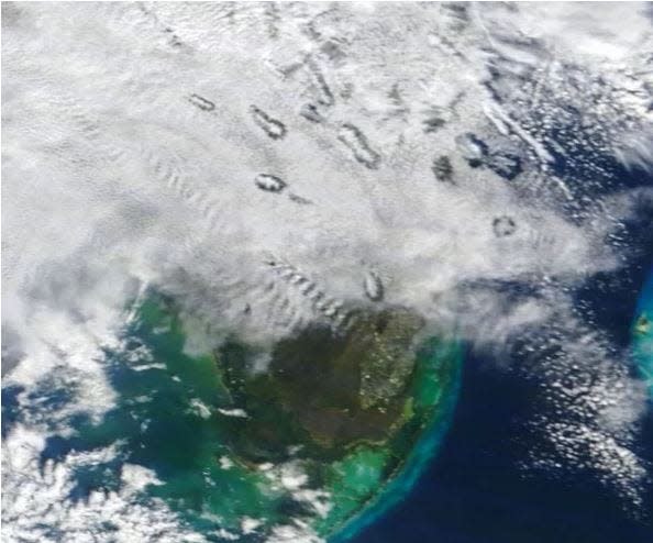 Fallstreak holes seen on satellite imagery over Florida on Jan. 7, 2021.