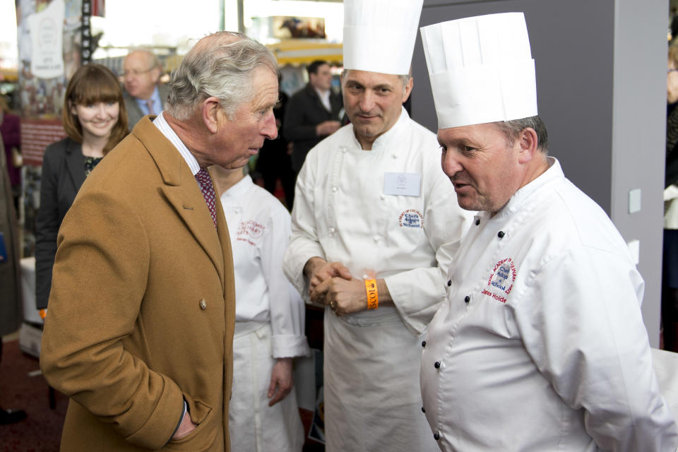 ASCOT, ENGLAND - MARCH 29:  Prince Charles, Prince of Wales meets chefs during the Prince's Countryside Fund Raceday at Ascot Racecourse on March 29, 2015 in Ascot, England.  (Photo by Matthew Horwood/Getty Images for Ascot)