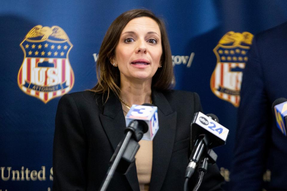 Acting Assistant Attorney General of the Justice Department’s Criminal Division Nicole Argentieri speaks at a press conference announcing the Violent Crime Initiative is being brought to Memphis in Memphis, Tenn., on Tuesday, November 28, 2023.