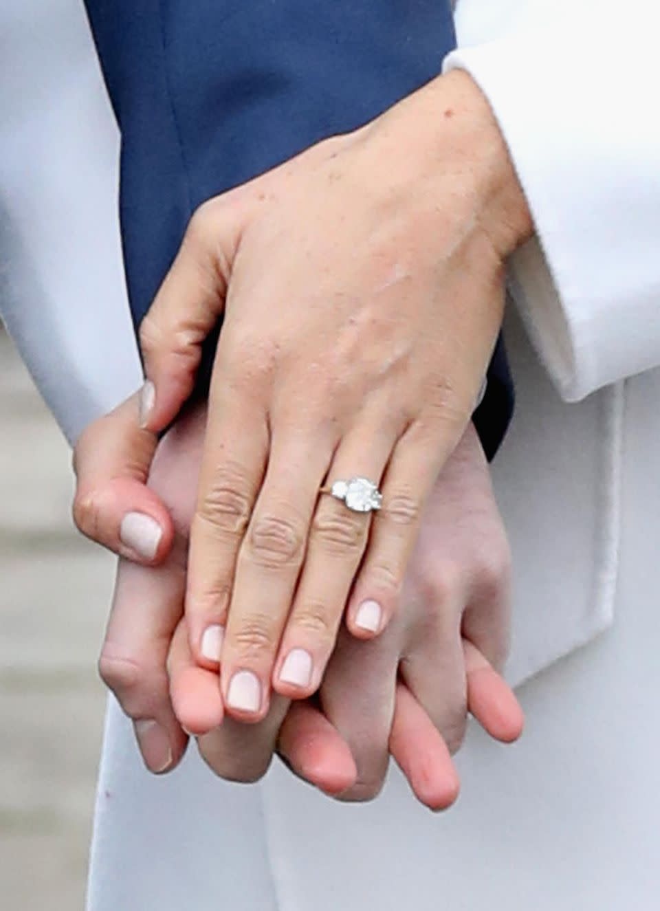 The centre stone, which the 33-year-old Prince sourced from Botswana, weighs in at a massive 3.5 carats.  The bling is flanked by two smaller diamonds from Princess Diana’s personal jewellery collection. Photo: Getty Images