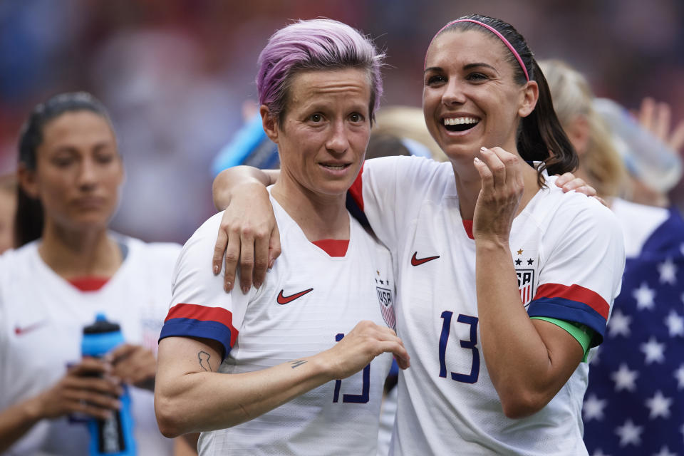 Megan Rapinoe and Alex Morgan could be called to testify as potential witnesses in the equal pay trial. (Photo by Quality Sport Images/Getty Images)