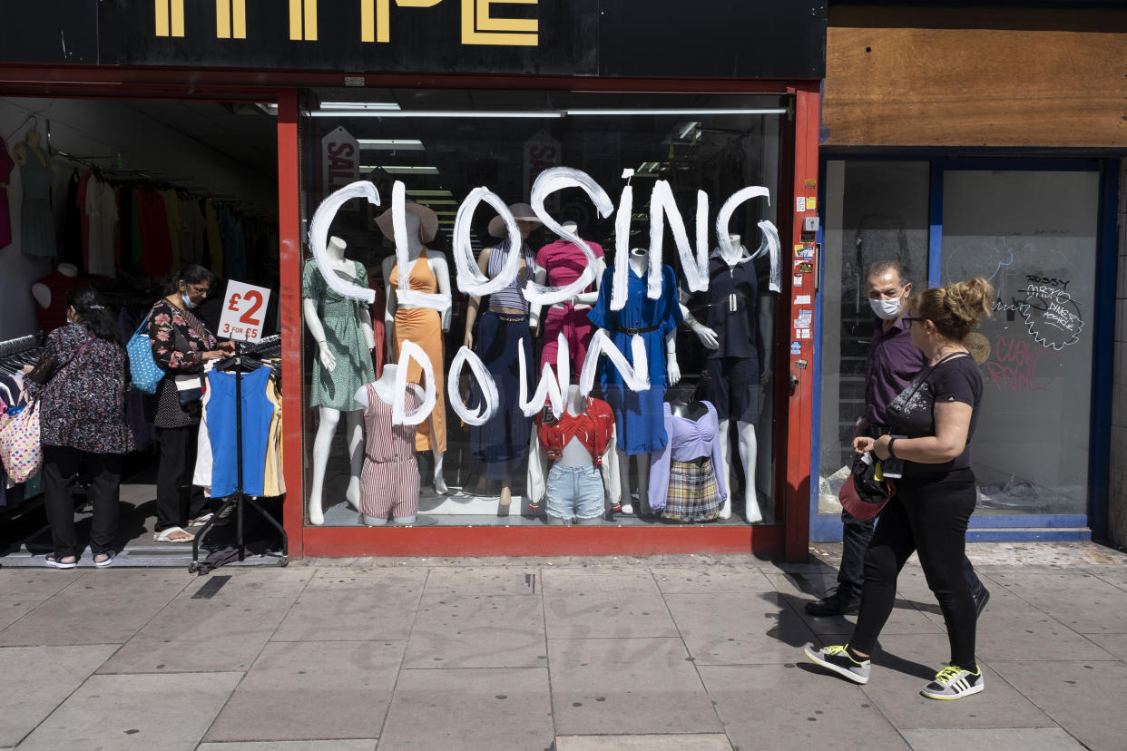 businesses Shop closing down and selling cut price clothing at Turnpike Lane in Wood Green on 19th May 2022 in London, United Kingdom. With the UK population struggling to make ends meet, the cost of living crisis refers to the fall in real disposable incomes after taxes and benefits that the UK has experienced since late 2021. It is being caused predominantly by high inflation outstripping wage and benefit increases and has been further exacerbated by recent tax increases. While energy and fuel prices playing a crucial role in the cost of consumer goods. (photo by Mike Kemp/In Pictures via Getty Images)