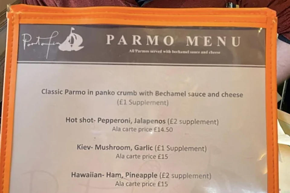 The Parmo menu