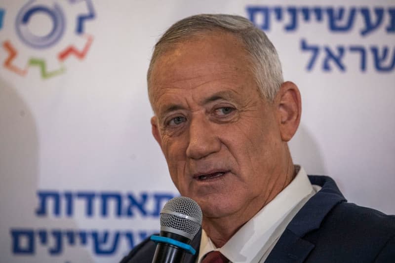 Then Israeli Defence Minister Benny Gantz speaks during a pre-election event at the Manufacturers Association of Israel. Ilia Yefimovich/dpa