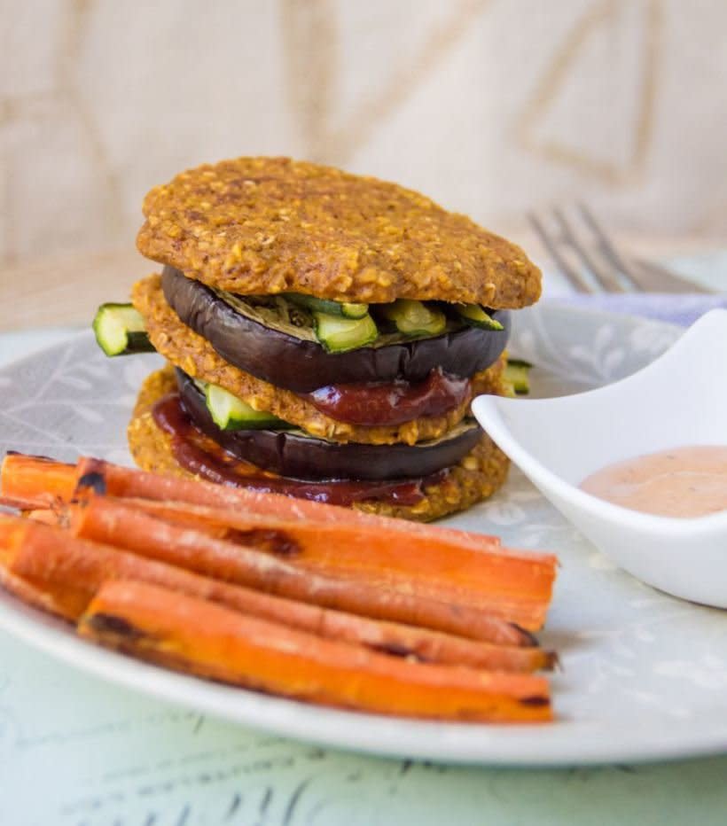 <strong>Get the <a href="http://marfigs.wordpress.com/2014/04/28/eggplant-pancake-burger/">Eggplant Sandwich</a> recipe from Marfigs Munchies</strong>