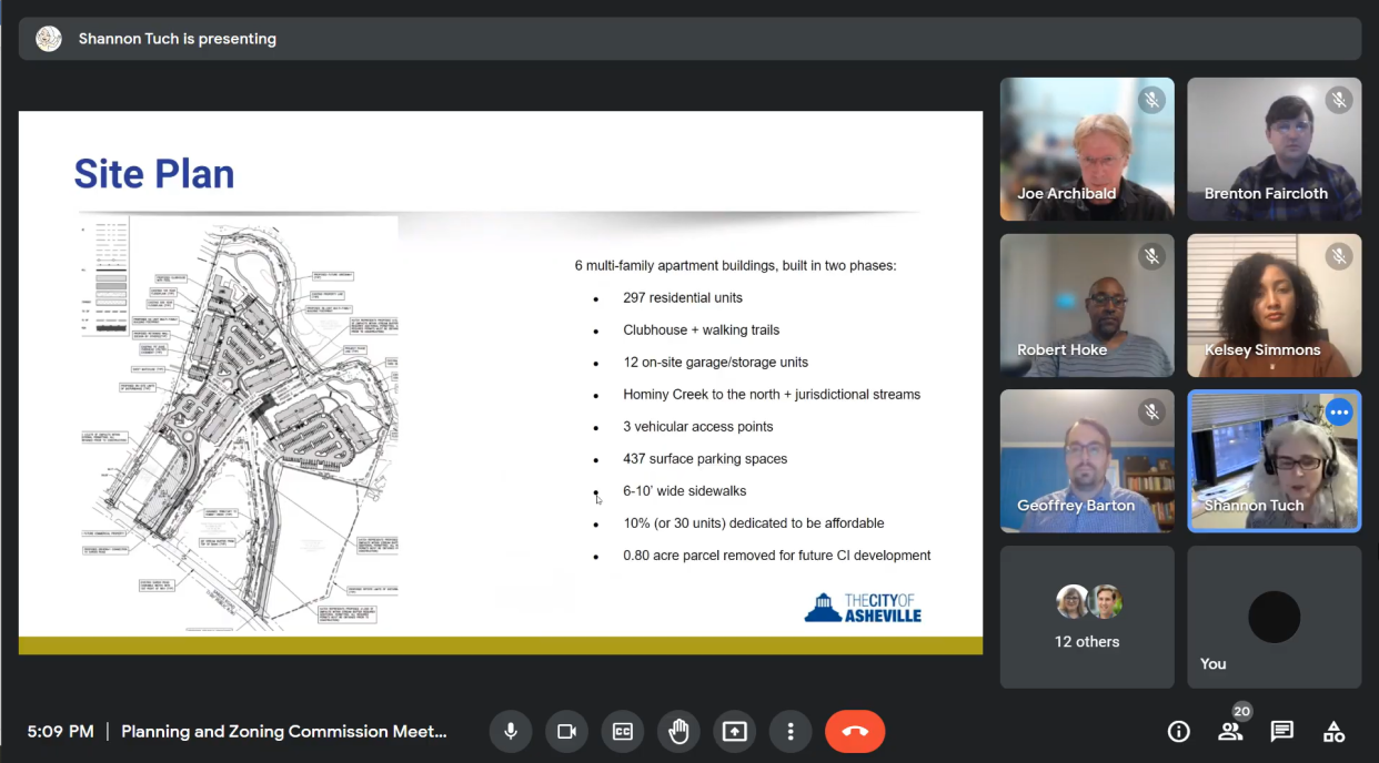 City Planner Shannon Tuch presents the Sardis Road Apartments project to the Asheville Planning and Zoning Commission Dec. 1, a 297-unit, six-building complex for which the Commission approved a conditional rezoning.