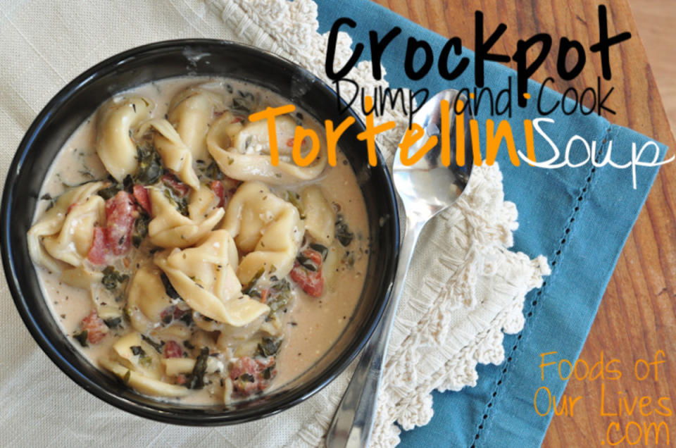 <p>Store-bought tortellini makes this soup come together in a flash. </p><p><strong>Get the recipe: <a href="http://www.foodsofourlives.com/2013/09/crockpot-dump-and-cook-tortellini-soup/" rel="nofollow noopener" target="_blank" data-ylk="slk:Crock Pot Tortellini Soup;elm:context_link;itc:0;sec:content-canvas" class="link ">Crock Pot Tortellini Soup</a></strong></p>