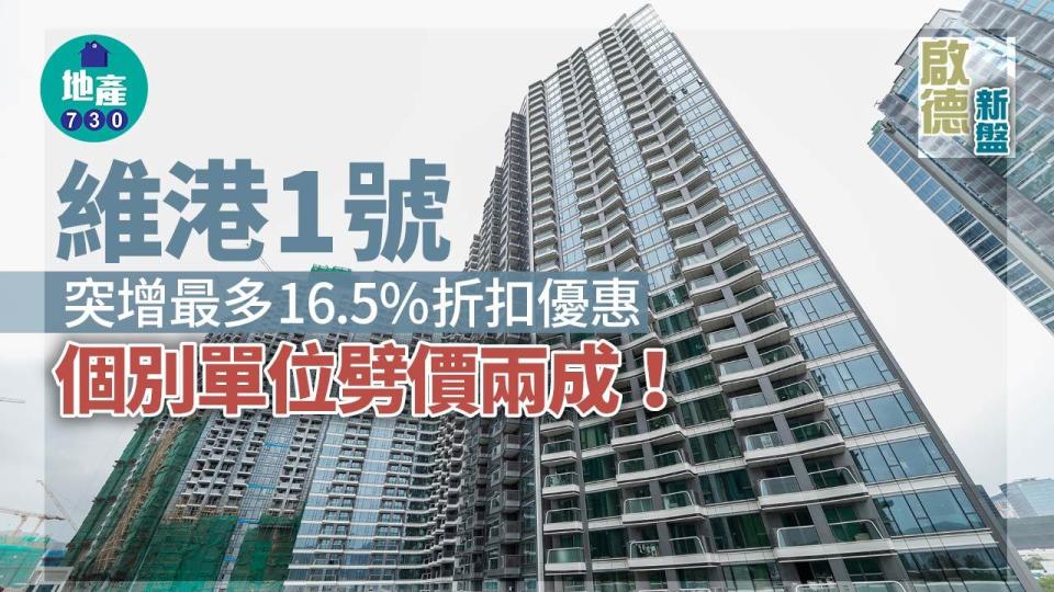 維港1號突增最多16.5%折扣優惠 個別單位劈價兩成｜啟德新盤