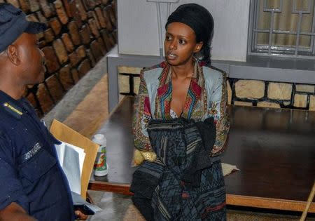 Diane Shima Rwigara, a leading critic of Rwanda's president, is seen after she was arrested by police in Kigali, Rwanda, September 4, 2017. REUTERS/Jean Bizimana