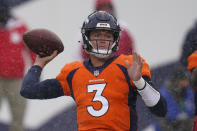 Denver Broncos quarterback Drew Lock throws a pass during the first half of an NFL football game against the Kansas City Chiefs, Sunday, Oct. 25, 2020, in Denver. (AP Photo/David Zalubowski)